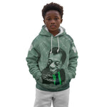 James Baldwin Kid Hoodie Green Handwritten Script Design Smiling Portrait Civil Rights and Literature - African Pride