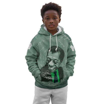James Baldwin Kid Hoodie Green Handwritten Script Design Smiling Portrait Civil Rights and Literature - African Pride