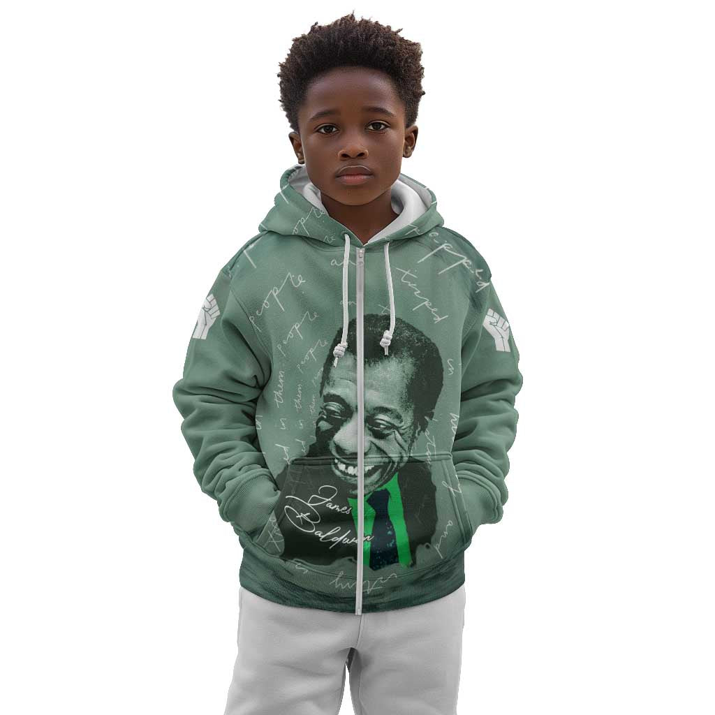 James Baldwin Kid Hoodie Green Handwritten Script Design Smiling Portrait Civil Rights and Literature - African Pride