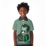 James Baldwin Kid Polo Shirt Green Handwritten Script Design Smiling Portrait Civil Rights and Literature TS04