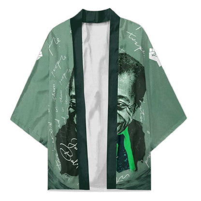 James Baldwin Kimono Green Handwritten Script Design Smiling Portrait Civil Rights and Literature - African Pride