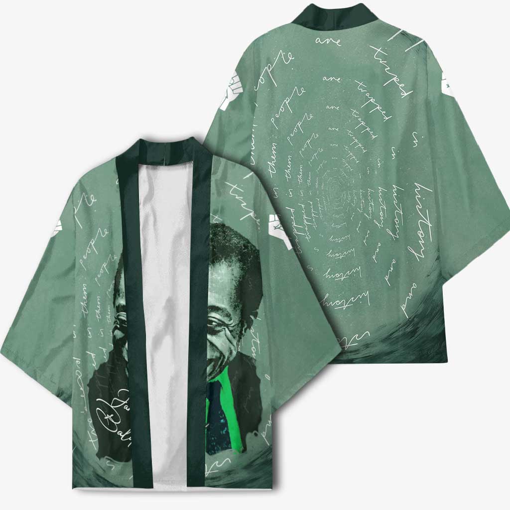 James Baldwin Kimono Green Handwritten Script Design Smiling Portrait Civil Rights and Literature - African Pride