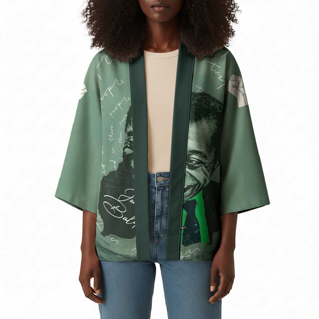 James Baldwin Kimono Green Handwritten Script Design Smiling Portrait Civil Rights and Literature - African Pride