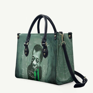 James Baldwin Leather Bag Green Handwritten Script Design Smiling Portrait Civil Rights and Literature - African Pride