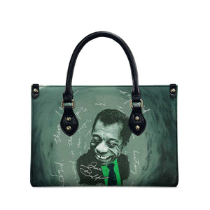 James Baldwin Leather Bag Green Handwritten Script Design Smiling Portrait Civil Rights and Literature - African Pride