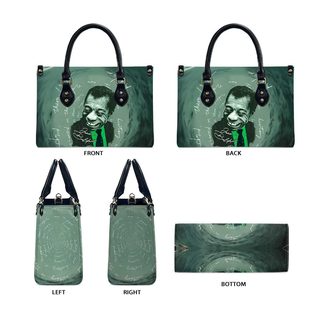 James Baldwin Leather Bag Green Handwritten Script Design Smiling Portrait Civil Rights and Literature - African Pride