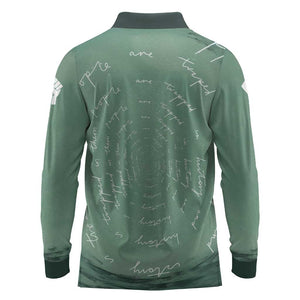 James Baldwin Long Sleeve Polo Shirt Green Handwritten Script Design Smiling Portrait Civil Rights and Literature - African Pride