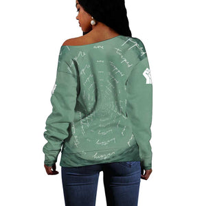 James Baldwin Off Shoulder Sweater Green Handwritten Script Design Smiling Portrait Civil Rights and Literature - African Pride