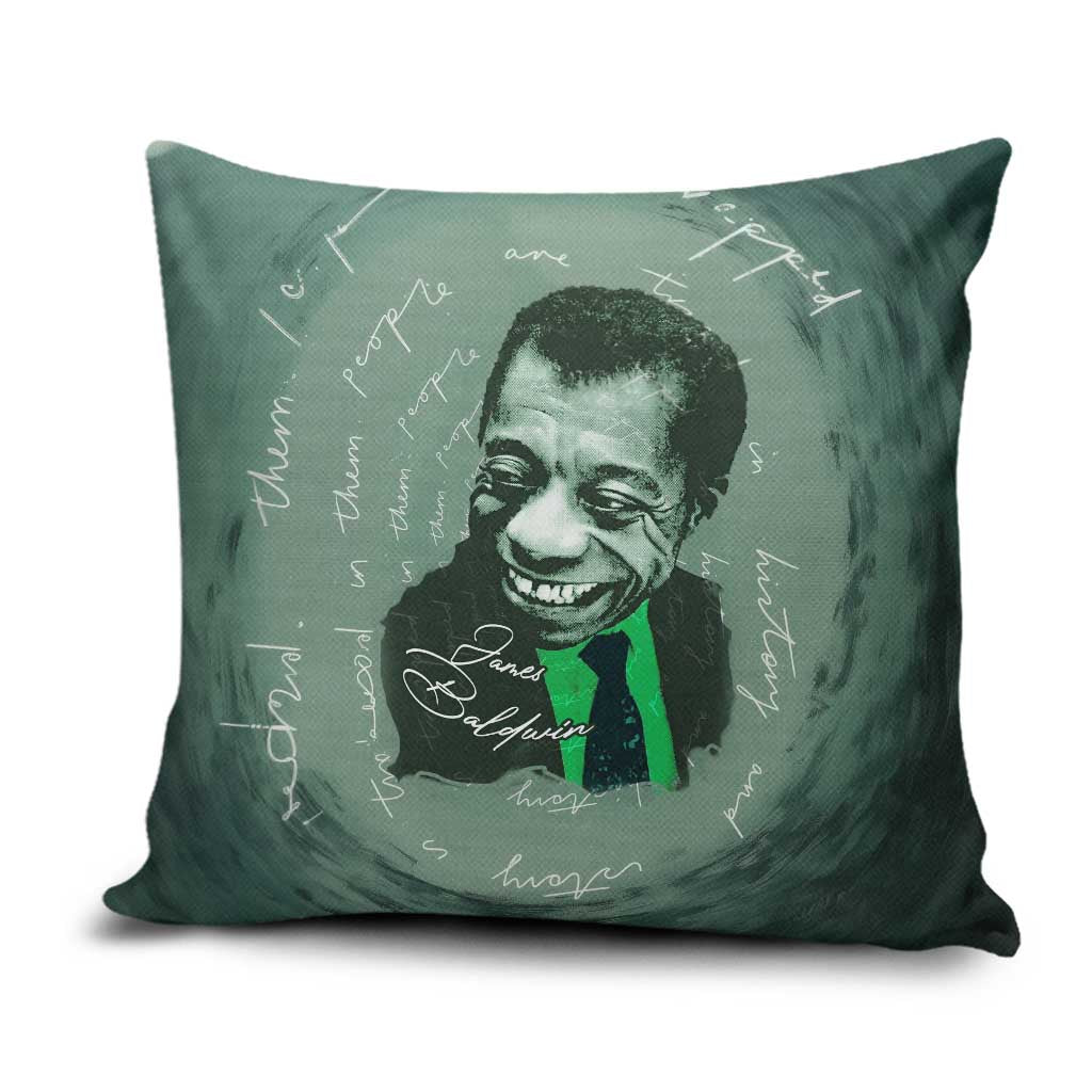 James Baldwin Pillow Cover Green Handwritten Script Design Smiling Portrait Civil Rights and Literature - African Pride