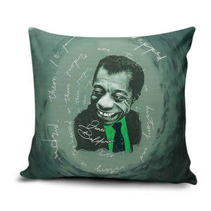 James Baldwin Pillow Cover Green Handwritten Script Design Smiling Portrait Civil Rights and Literature - African Pride