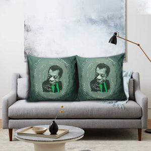 James Baldwin Pillow Cover Green Handwritten Script Design Smiling Portrait Civil Rights and Literature - African Pride