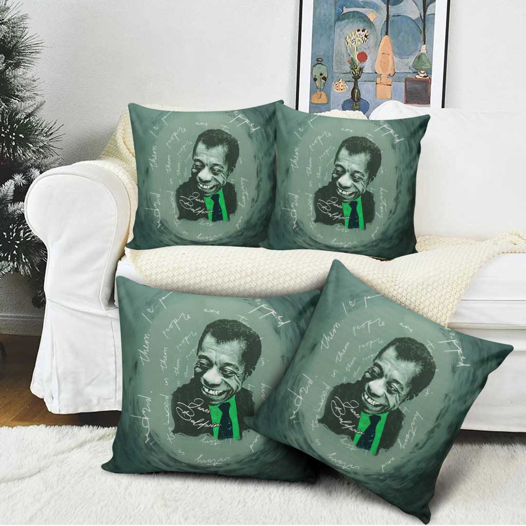 James Baldwin Pillow Cover Green Handwritten Script Design Smiling Portrait Civil Rights and Literature - African Pride