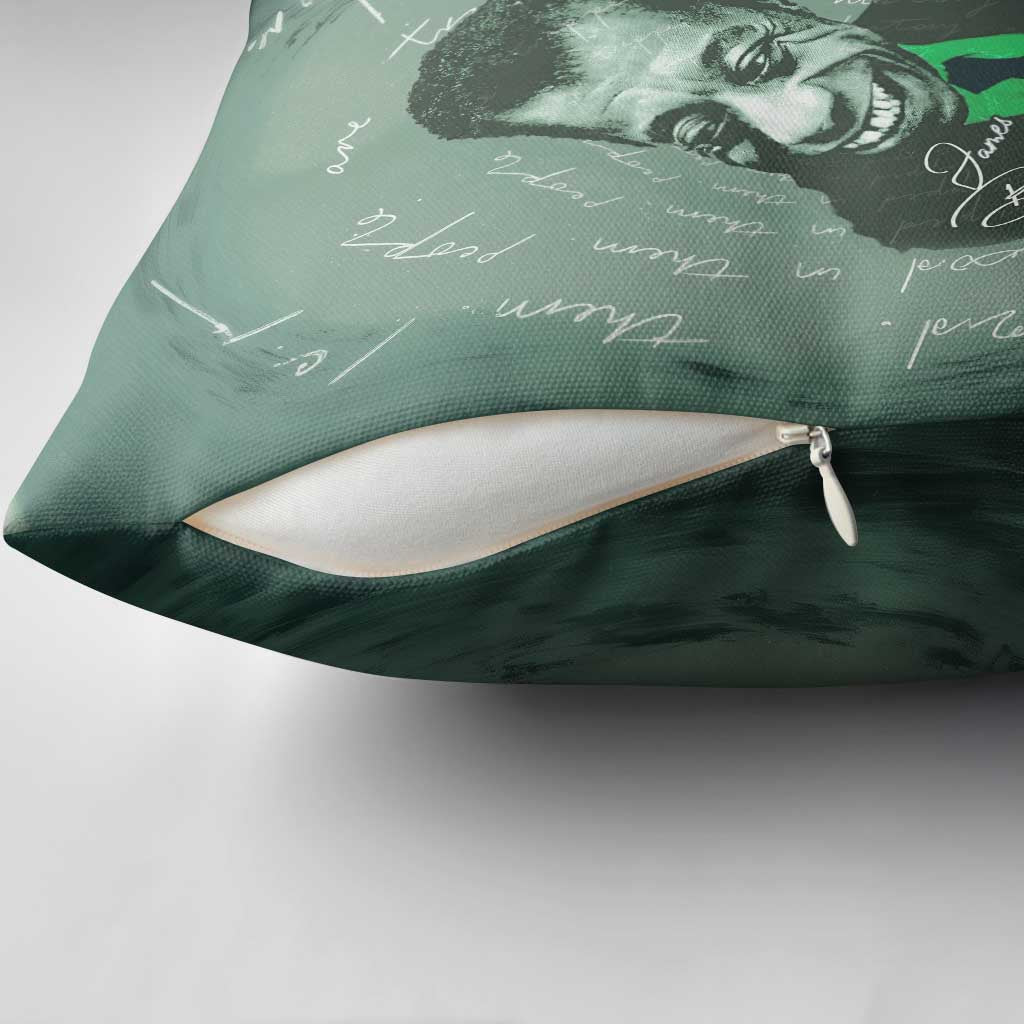 James Baldwin Pillow Cover Green Handwritten Script Design Smiling Portrait Civil Rights and Literature - African Pride
