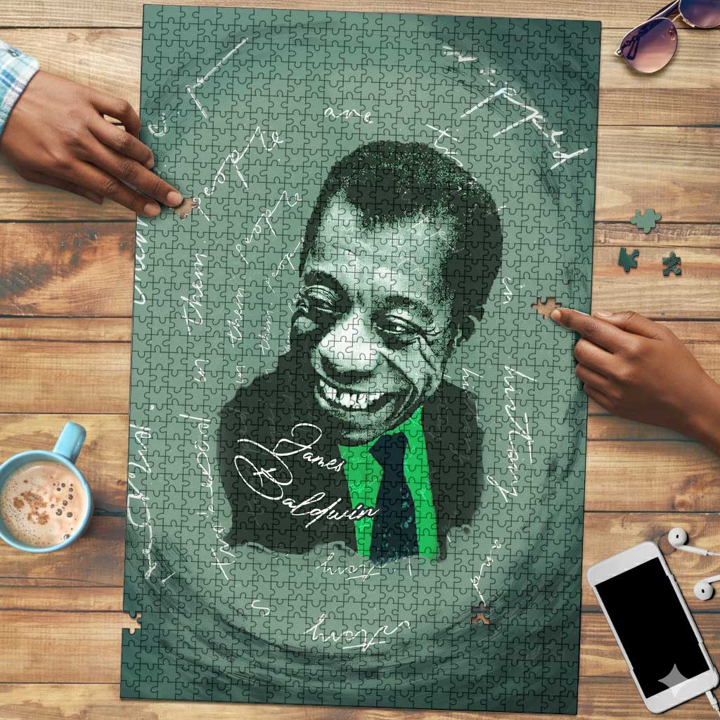 James Baldwin Puzzle Green Handwritten Script Design Smiling Portrait Civil Rights and Literature - African Pride