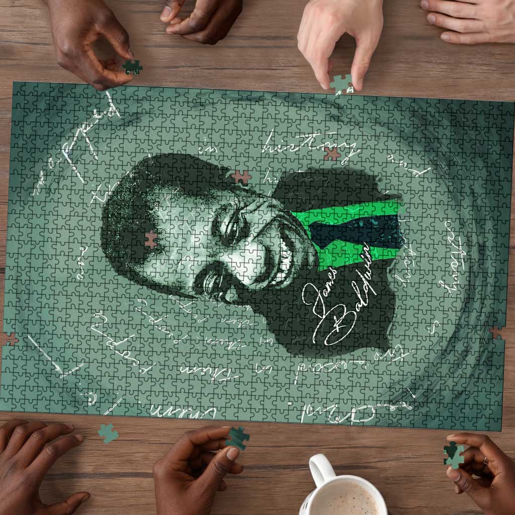 James Baldwin Puzzle Green Handwritten Script Design Smiling Portrait Civil Rights and Literature - African Pride