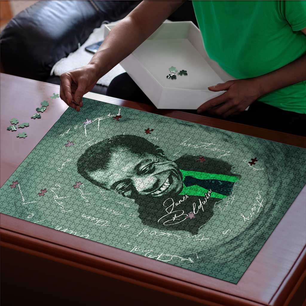 James Baldwin Puzzle Green Handwritten Script Design Smiling Portrait Civil Rights and Literature - African Pride