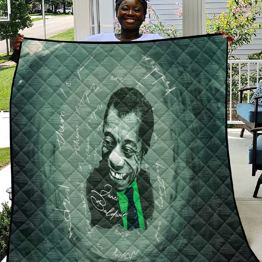 James Baldwin Quilt Green Handwritten Script Design Smiling Portrait Civil Rights and Literature - African Pride