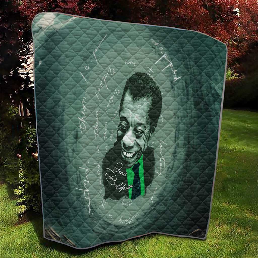 James Baldwin Quilt Green Handwritten Script Design Smiling Portrait Civil Rights and Literature - African Pride