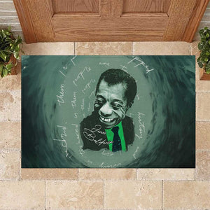James Baldwin Rubber Doormat Green Handwritten Script Design Smiling Portrait Civil Rights and Literature - African Pride