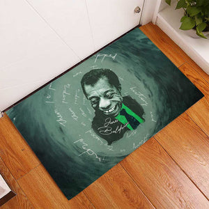 James Baldwin Rubber Doormat Green Handwritten Script Design Smiling Portrait Civil Rights and Literature - African Pride