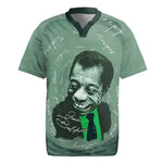James Baldwin Rugby Jersey Green Handwritten Script Design Smiling Portrait Civil Rights and Literature TS04