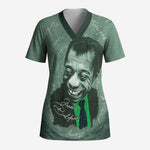 James Baldwin Scrub Top Green Handwritten Script Design Smiling Portrait Civil Rights and Literature - African Pride