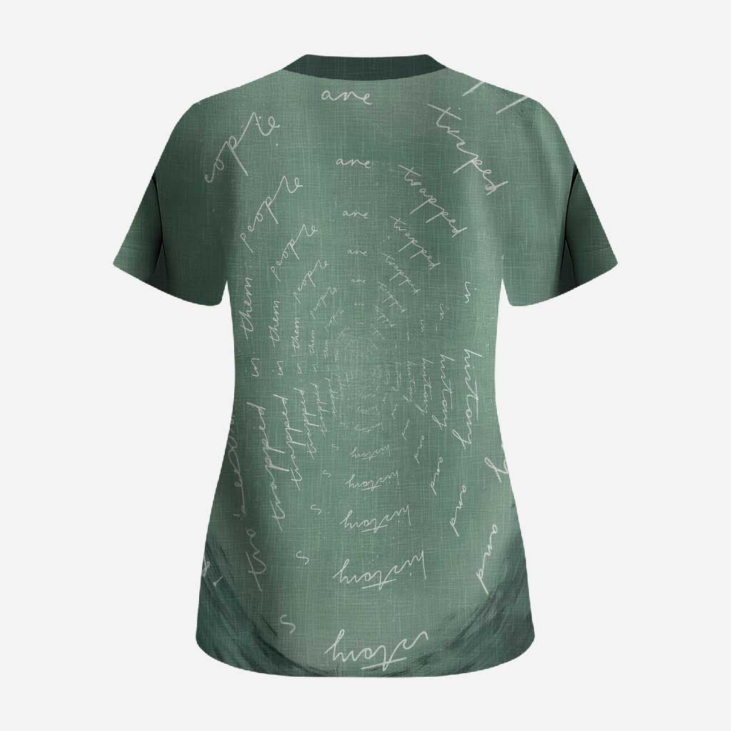 James Baldwin Scrub Top Green Handwritten Script Design Smiling Portrait Civil Rights and Literature - African Pride