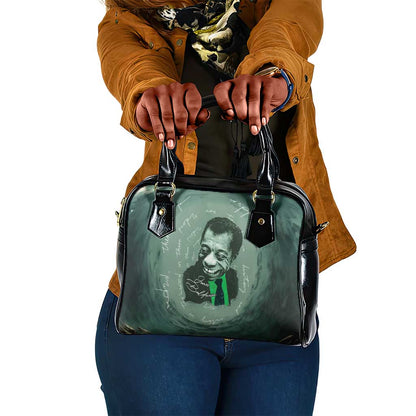 James Baldwin Shoulder Handbag Green Handwritten Script Design Smiling Portrait Civil Rights and Literature - African Pride