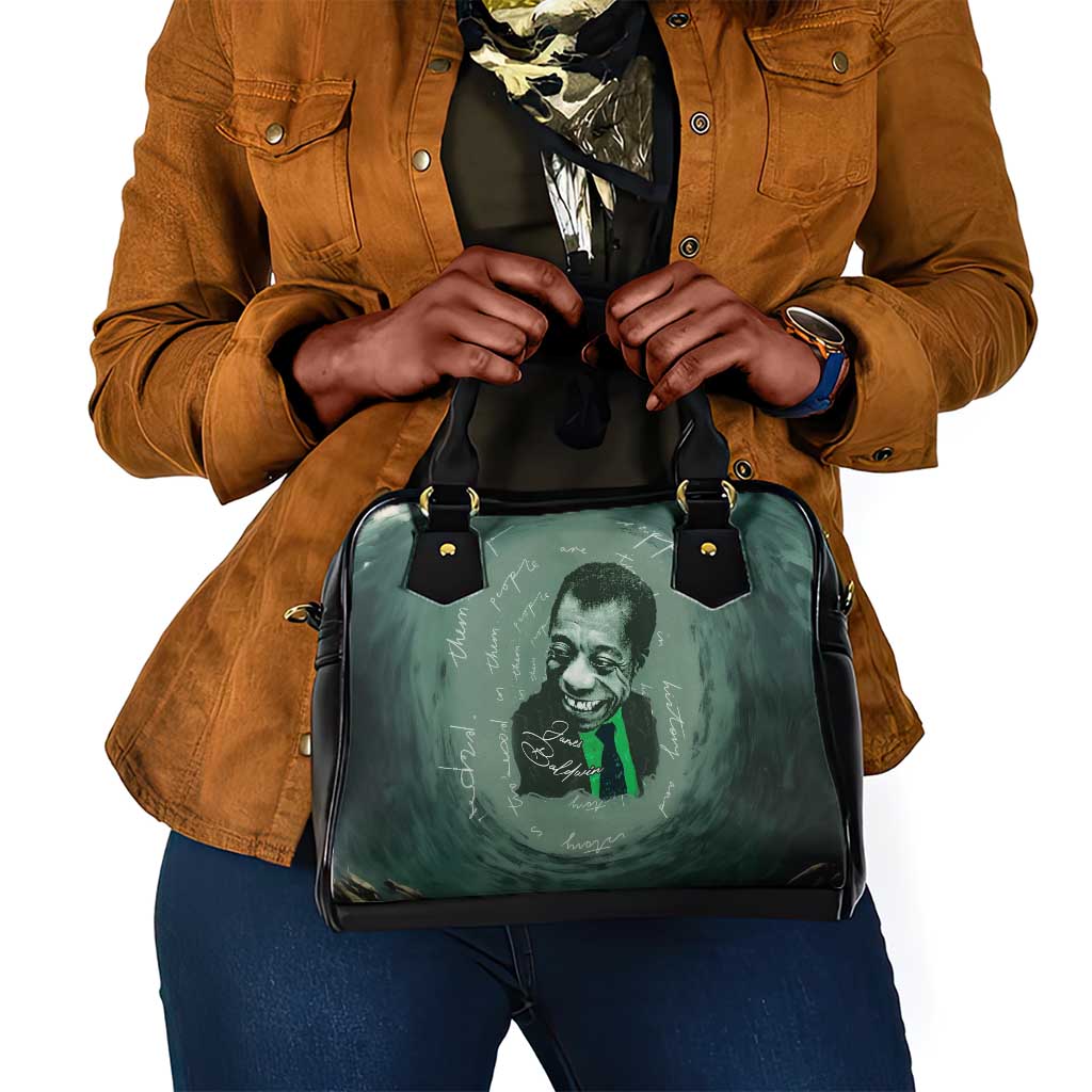 James Baldwin Shoulder Handbag Green Handwritten Script Design Smiling Portrait Civil Rights and Literature - African Pride