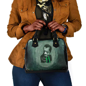 James Baldwin Shoulder Handbag Green Handwritten Script Design Smiling Portrait Civil Rights and Literature - African Pride