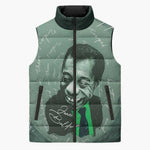 James Baldwin Sleeveless Puffer Jacket Green Handwritten Script Design Smiling Portrait Civil Rights and Literature - African Pride