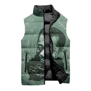 James Baldwin Sleeveless Puffer Jacket Green Handwritten Script Design Smiling Portrait Civil Rights and Literature - African Pride