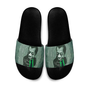 James Baldwin Slide Sandals Green Handwritten Script Design Smiling Portrait Civil Rights and Literature - African Pride