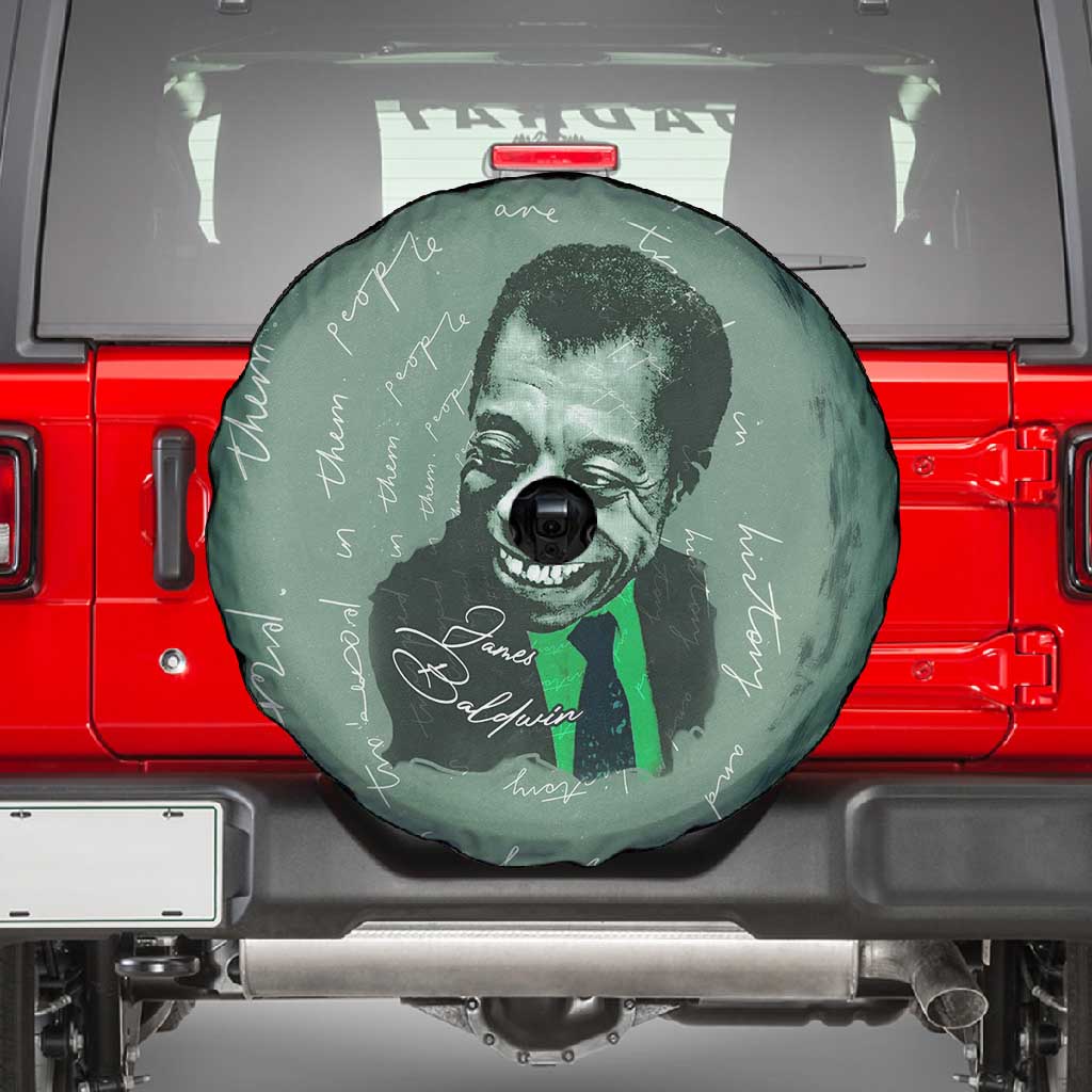 James Baldwin Spare Tire Cover Green Handwritten Script Design Smiling Portrait Civil Rights and Literature - African Pride