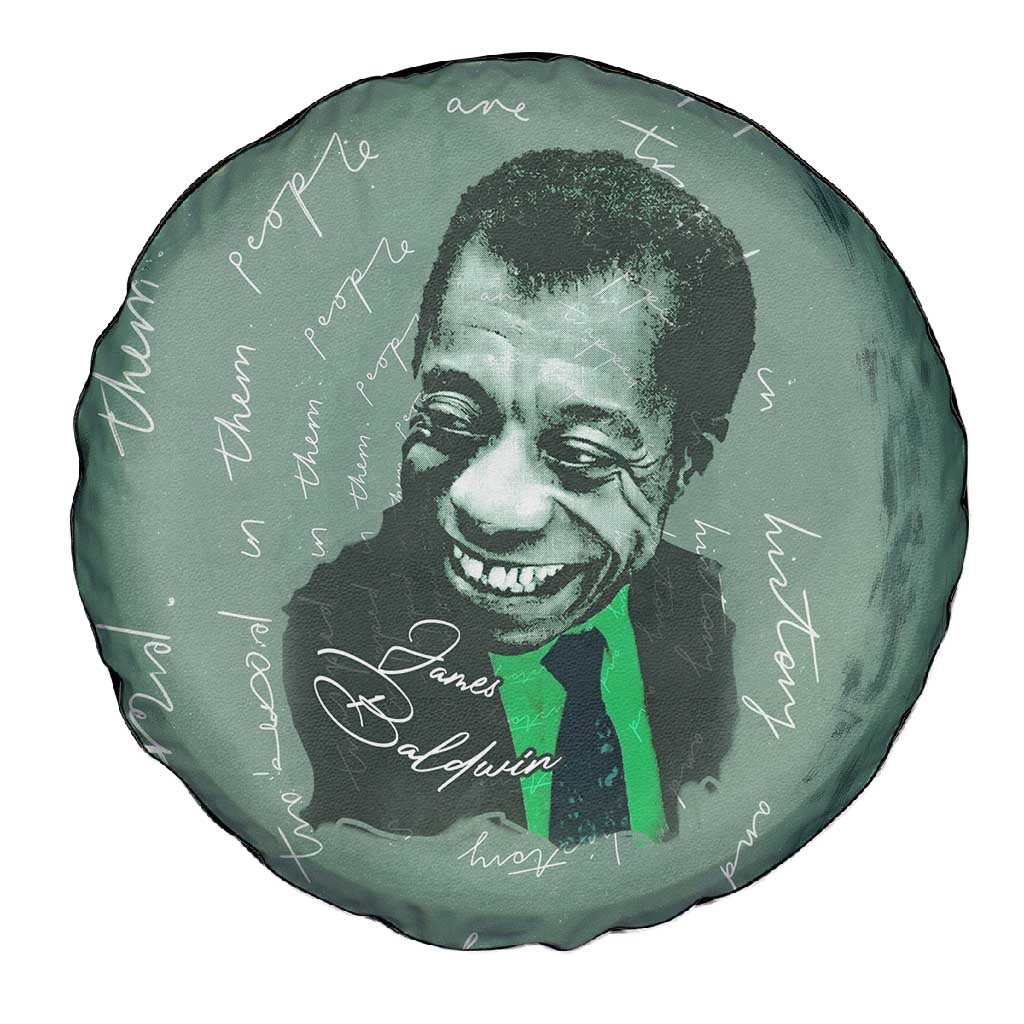 James Baldwin Spare Tire Cover Green Handwritten Script Design Smiling Portrait Civil Rights and Literature - African Pride