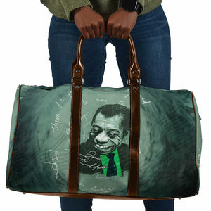James Baldwin Travel Bag Green Handwritten Script Design Smiling Portrait Civil Rights and Literature - African Pride