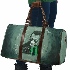 James Baldwin Travel Bag Green Handwritten Script Design Smiling Portrait Civil Rights and Literature - African Pride