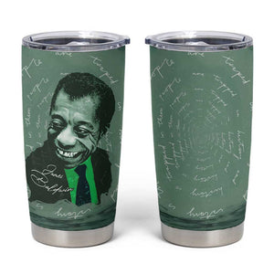 James Baldwin Tumbler Cup Green Handwritten Script Design Smiling Portrait Civil Rights and Literature - African Pride