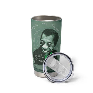 James Baldwin Tumbler Cup Green Handwritten Script Design Smiling Portrait Civil Rights and Literature - African Pride
