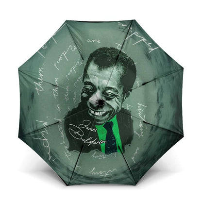 James Baldwin Umbrella Green Handwritten Script Design Smiling Portrait Civil Rights and Literature - African Pride