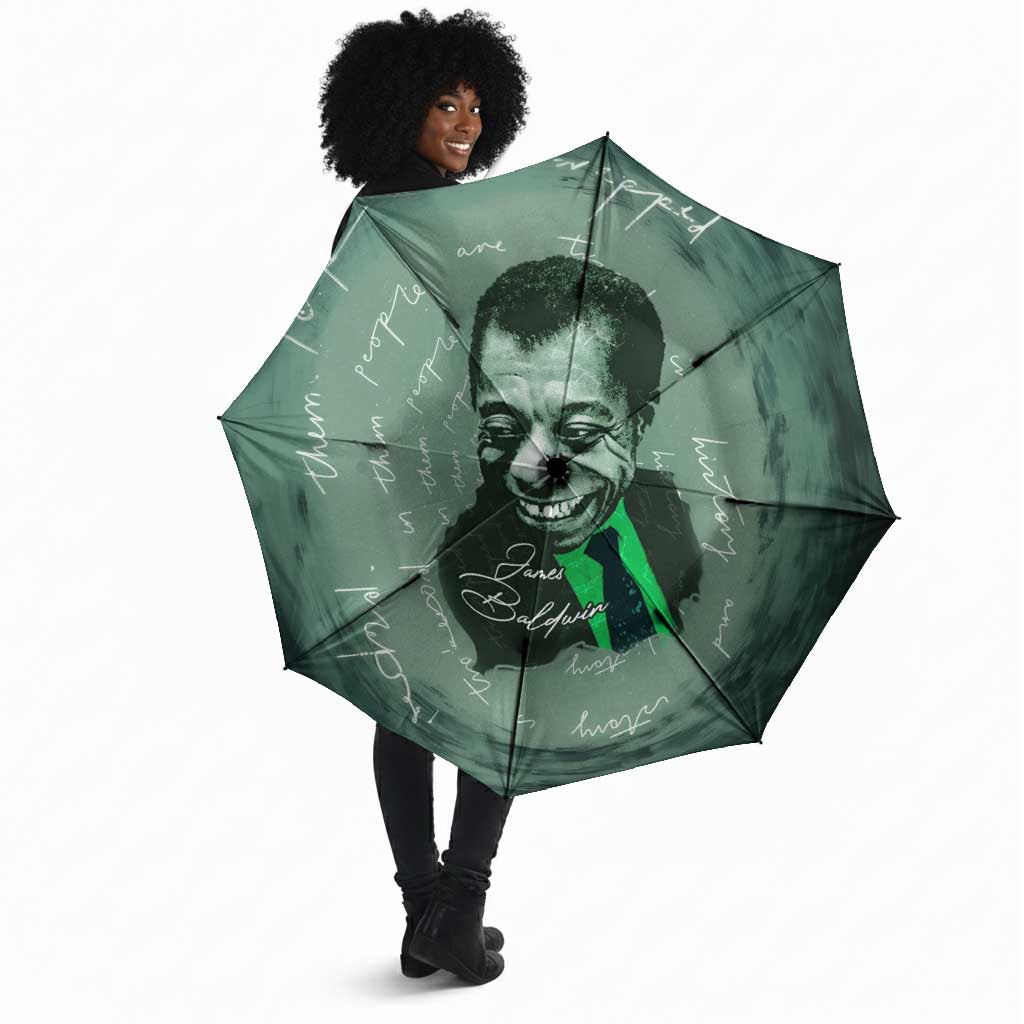 James Baldwin Umbrella Green Handwritten Script Design Smiling Portrait Civil Rights and Literature - African Pride