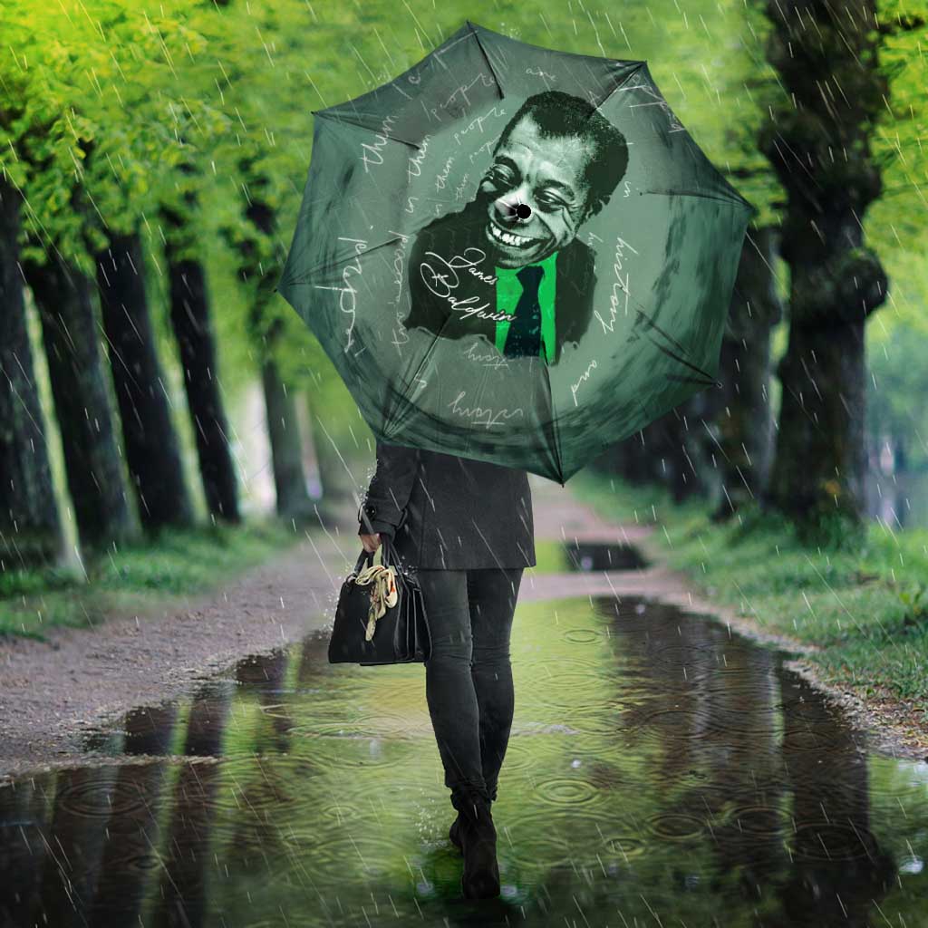 James Baldwin Umbrella Green Handwritten Script Design Smiling Portrait Civil Rights and Literature - African Pride