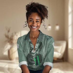 James Baldwin Women Casual Shirt Green Handwritten Script Design Smiling Portrait Civil Rights and Literature - African Pride