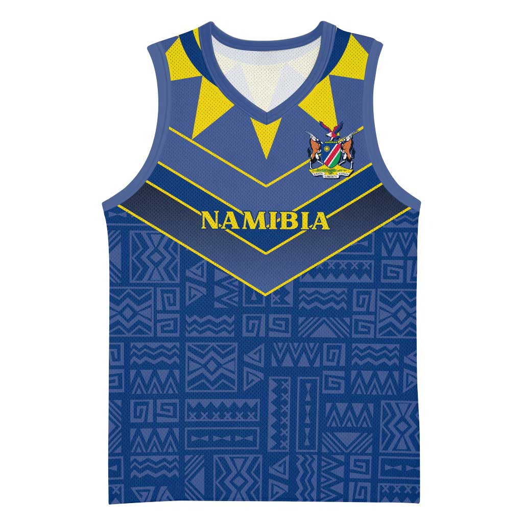 Namibia Yellow Sun Basketball Jersey Sporty Style with Traditional Patterns TS04