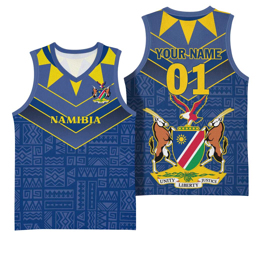 Namibia Yellow Sun Basketball Jersey Sporty Style with Traditional Patterns TS04