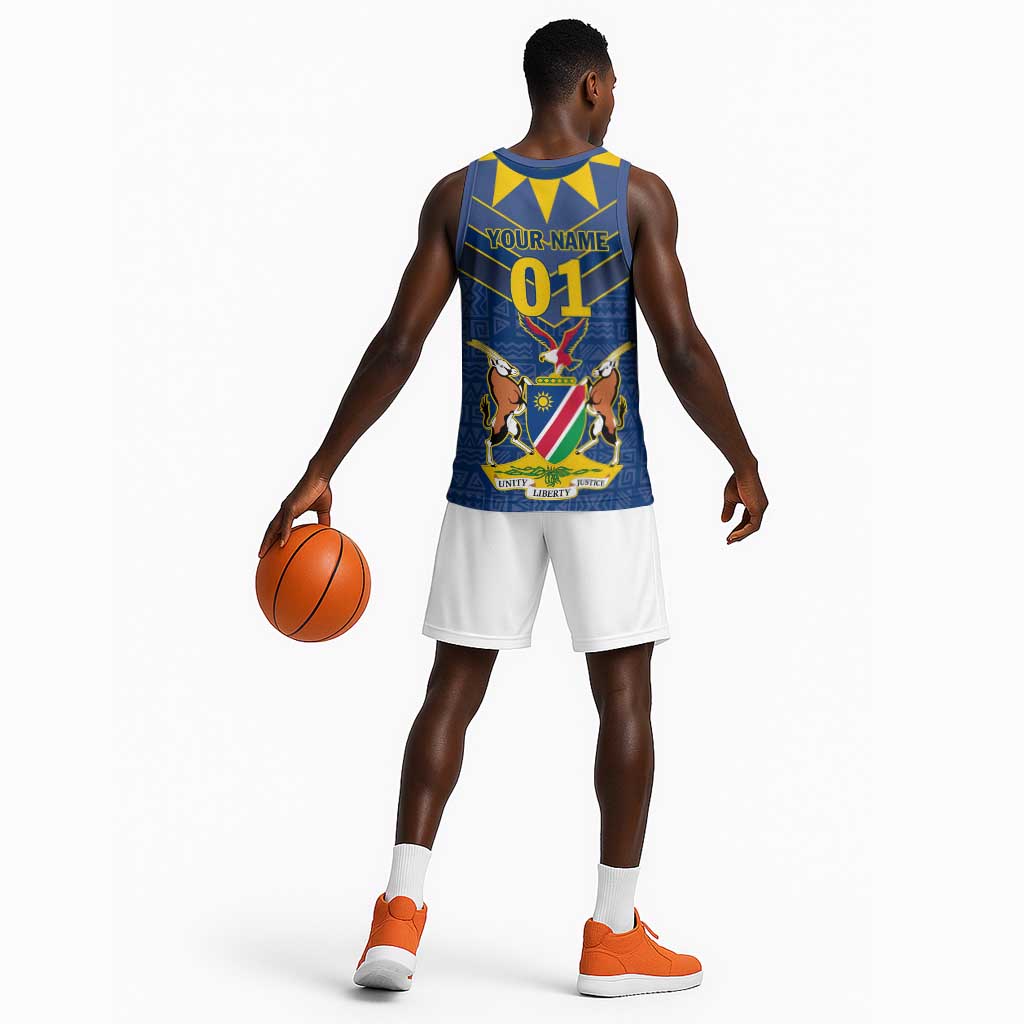 Namibia Yellow Sun Basketball Jersey Sporty Style with Traditional Patterns TS04