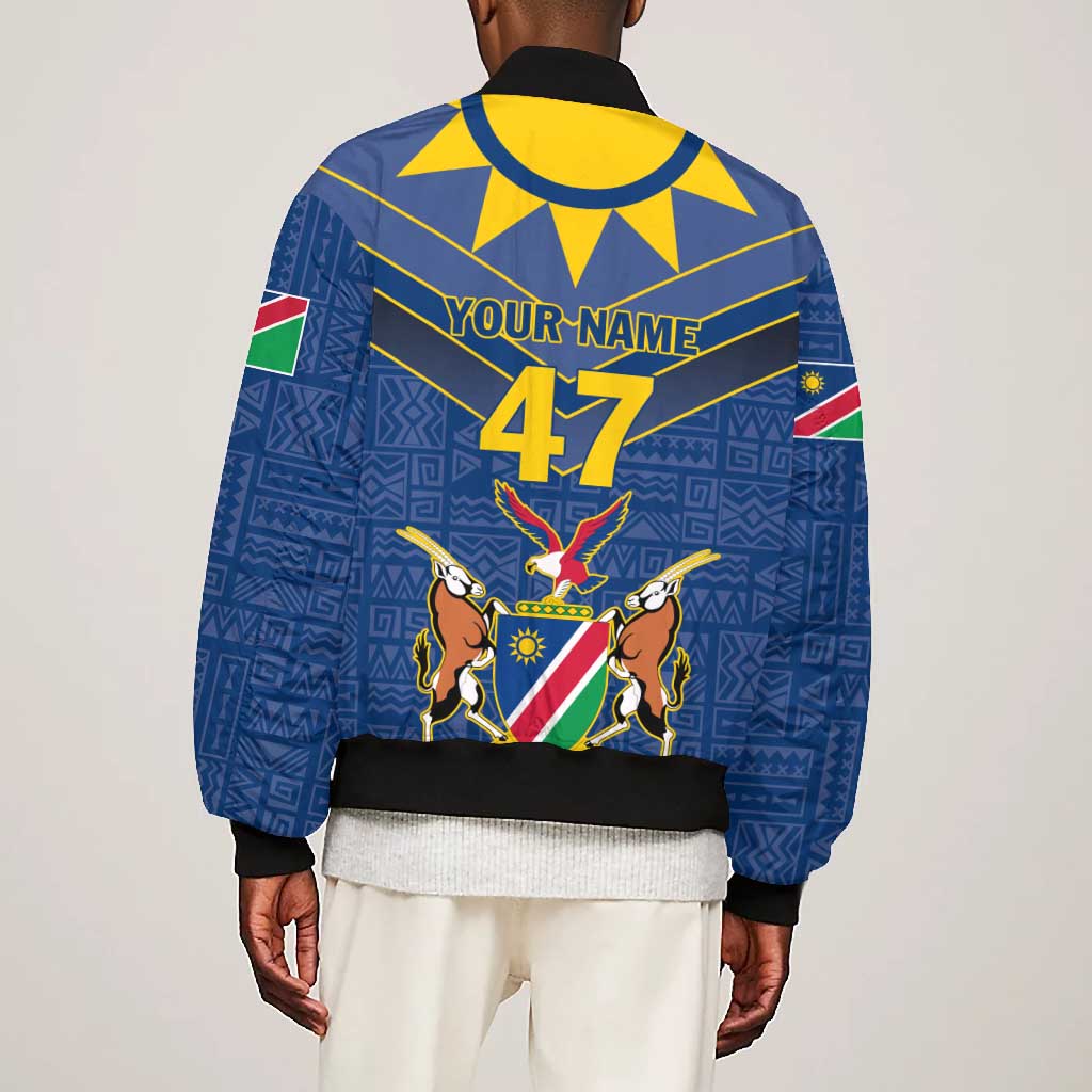 Namibia Yellow Sun Bomber Jacket Sporty Style with Traditional Patterns
