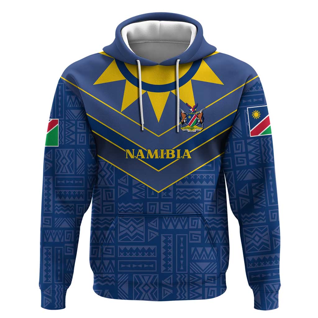 Namibia Yellow Sun Hoodie Sporty Style with Traditional Patterns