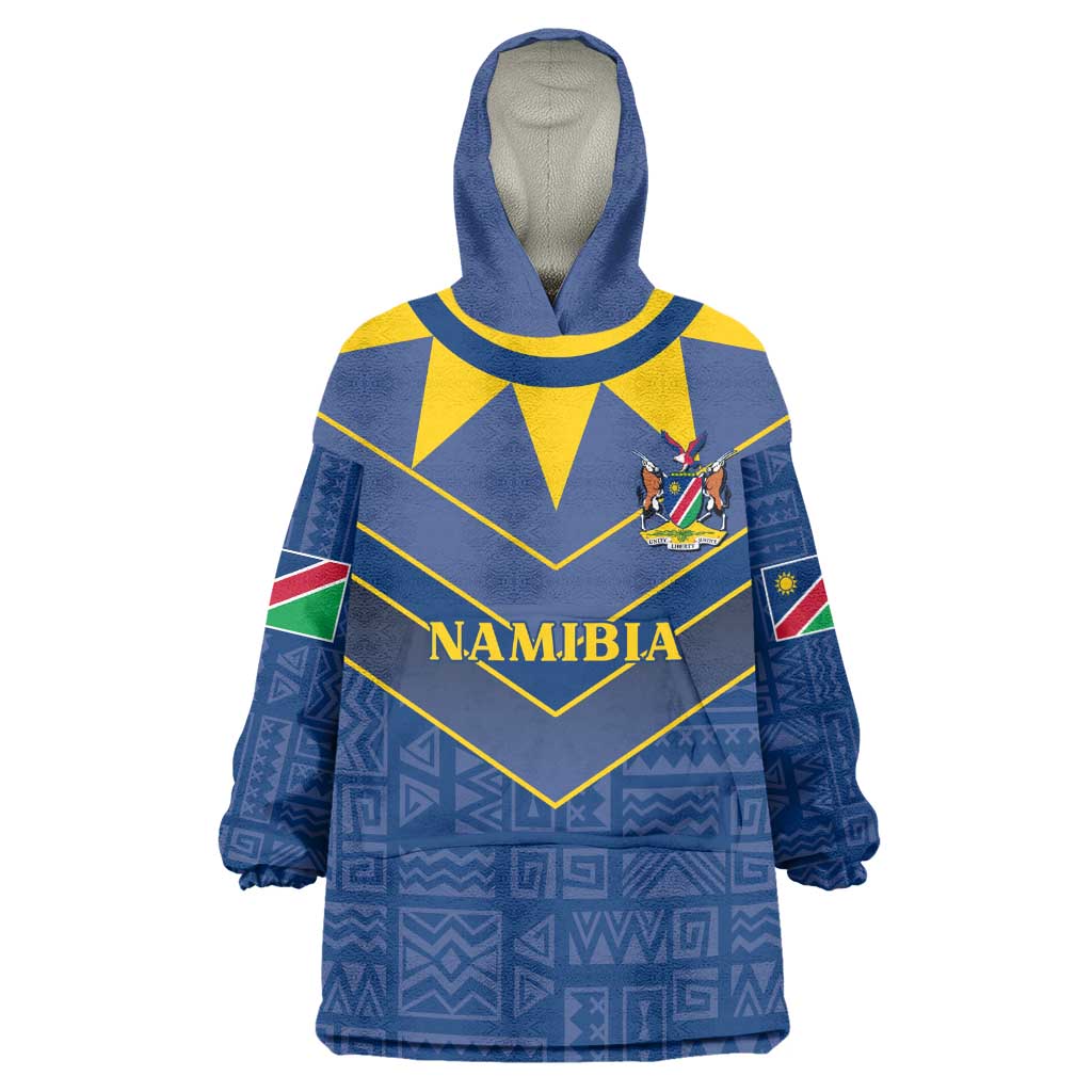 Namibia Yellow Sun Kid Wearable Blanket Hoodie Sporty Style with Traditional Patterns