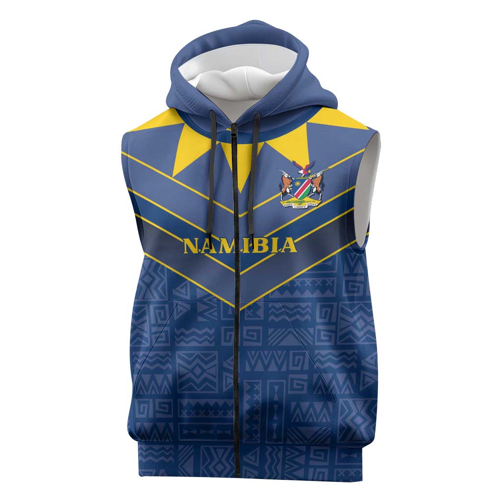 Namibia Yellow Sun Sleeveless Zip Hoodie Sporty Style with Traditional Patterns - African Pride